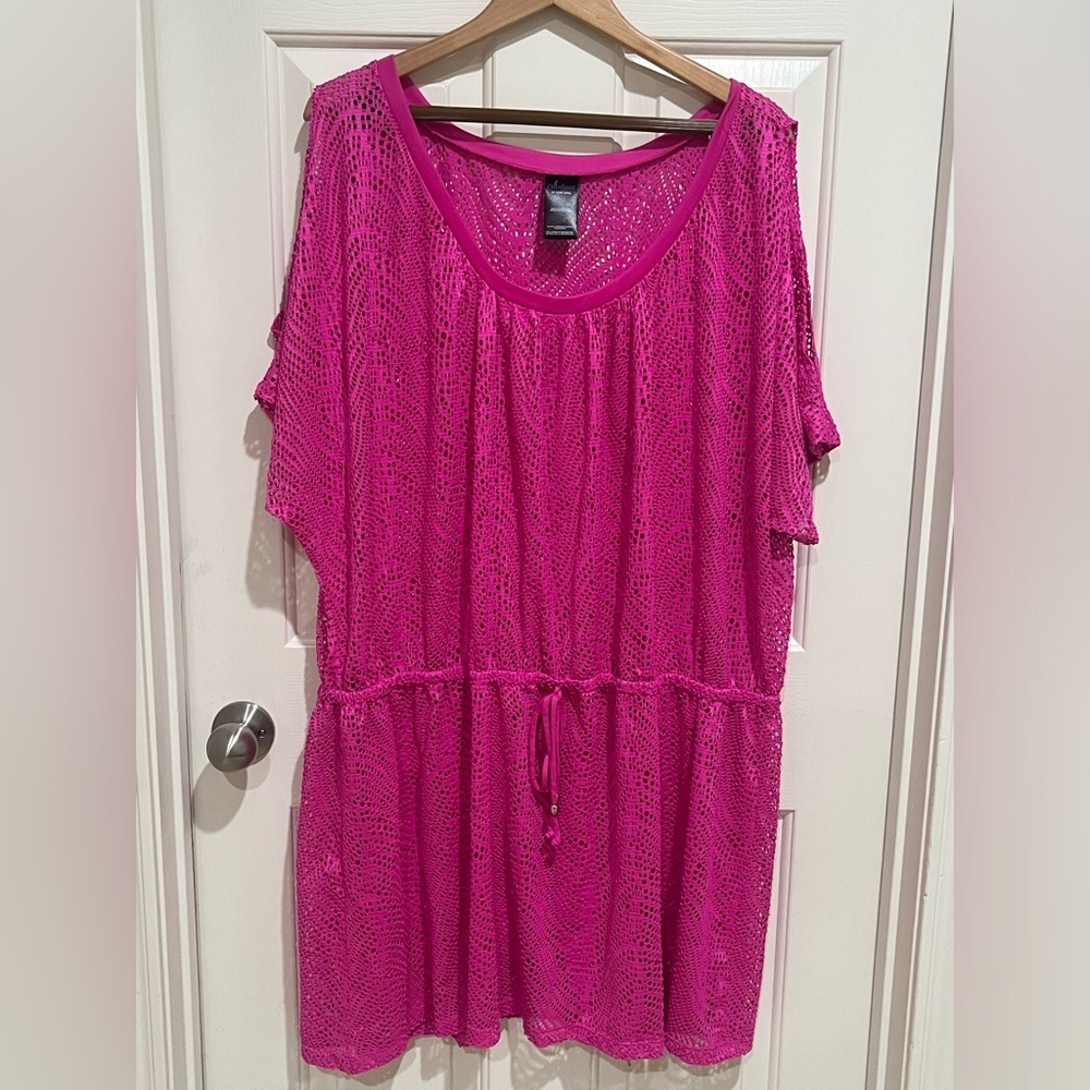 CATALINA Bright Fuchsia OPEN KNIT COLD SHOULDER BEACH Cover-Up Tunic SIZE 3X